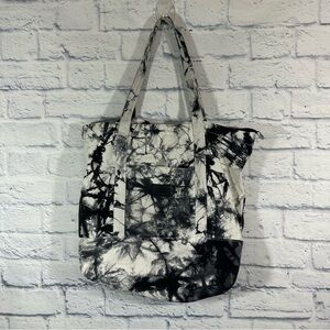 Pink Victoria’s Secret Black White Tie Dye Shoulder Canvas Tote Bag Logo